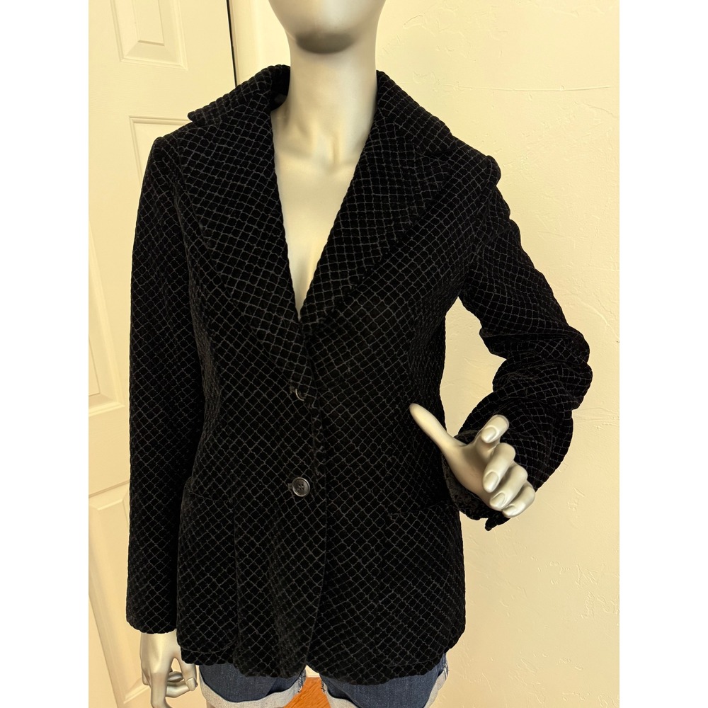 Vintage Anne Klein‎ Velvet Blazer ILGWU Union Made USA Wide Lapel Textured Black